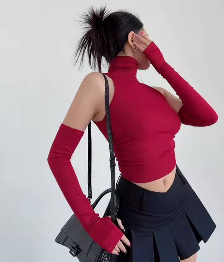 Summer Top Sexy Tank Top Spicy Girl Sleeves High Neck Pleated Club Crop Top Women tshirt
