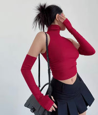 Summer Top Sexy Tank Top Spicy Girl Sleeves High Neck Pleated Club Crop Top Women tshirt