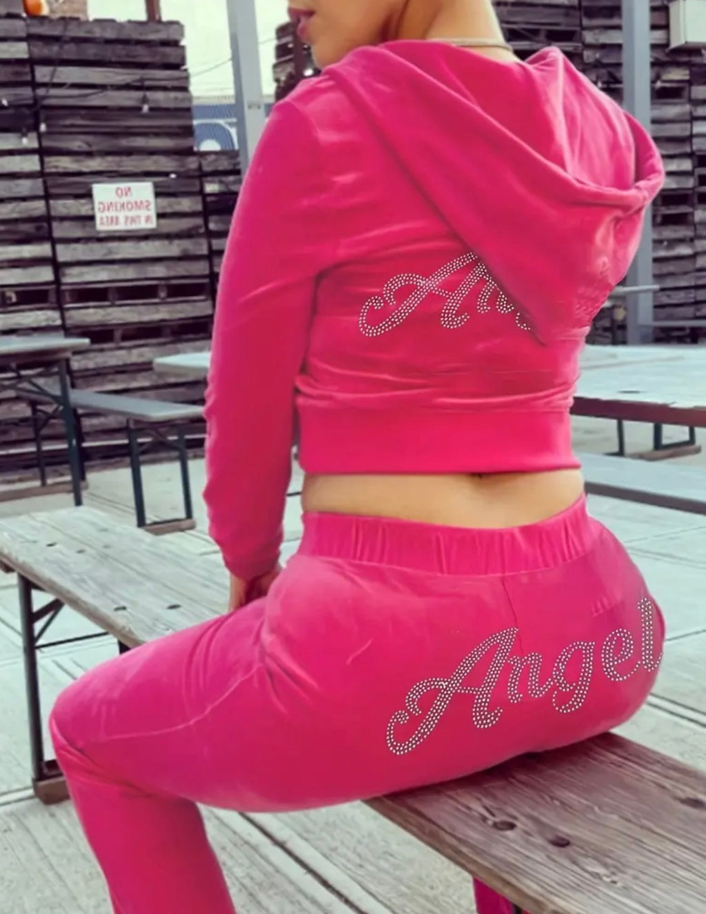 Letter Rhinestone Hooded Two-Piece Set