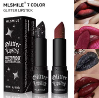 7Colors Glitter Lipstick Waterproof Long Lasting Diamond Pearlescent Metallic Lipstic
