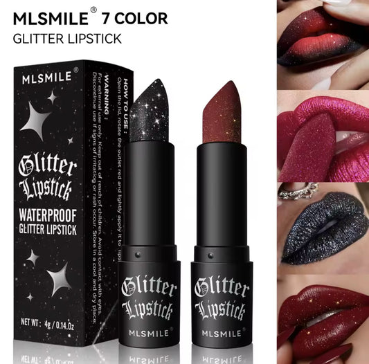 7Colors Glitter Lipstick Waterproof Long Lasting Diamond Pearlescent Metallic Lipstic