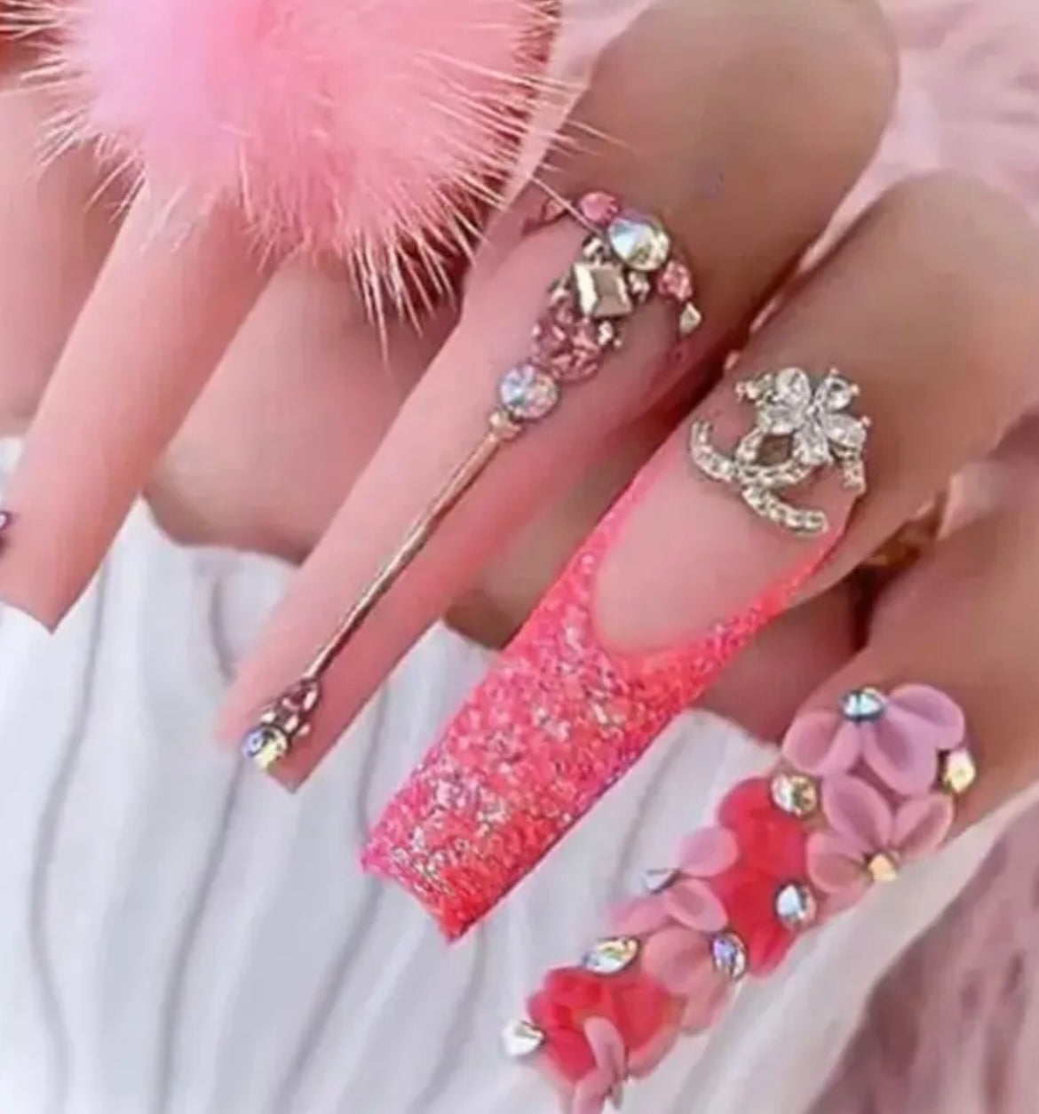 48pcs long ballet cute sweet girl nail art peach hair ball pink tender suitable for every day parties, dances and daily use nail pressing products