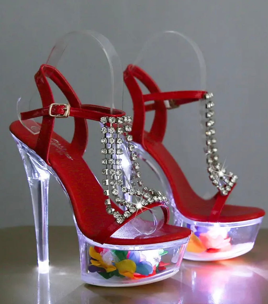 Women'S Glowing Crystal-Adorned Ultra High Heels - 5.12inch/5.91inch Stiletto Platform with Transparent PP Upper & High Quality Rubber Sole, Open-Toe Wedding & Party Shoes, Hand Washable Elegant Evening Heels for Special Occasions (Luxury Glamour)