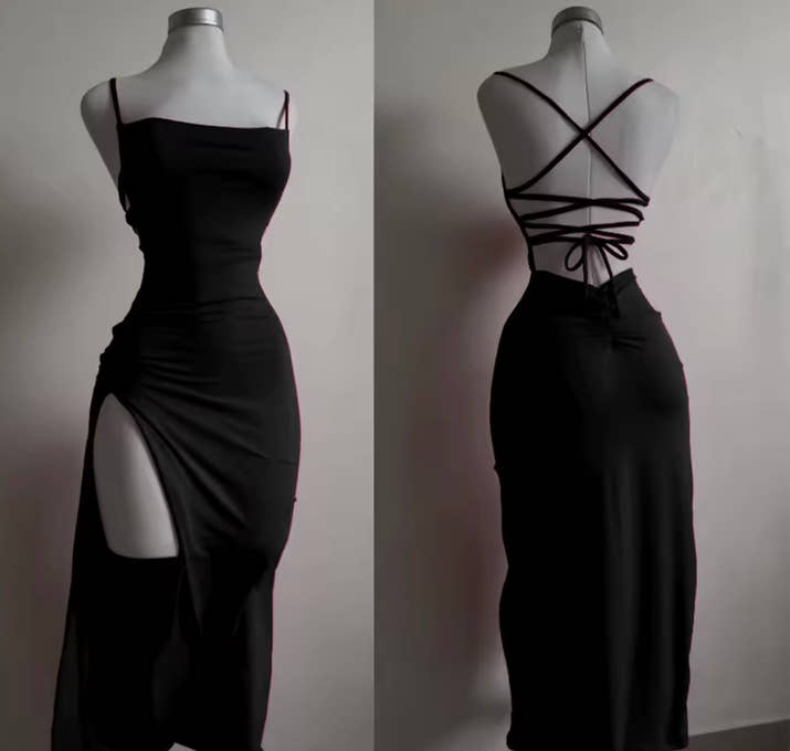 Summer Black New Dress Women Fashion Sexy Split Sleeveless Backless Slim Maxi Dress