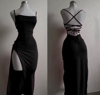 Summer Black New Dress Women Fashion Sexy Split Sleeveless Backless Slim Maxi Dress