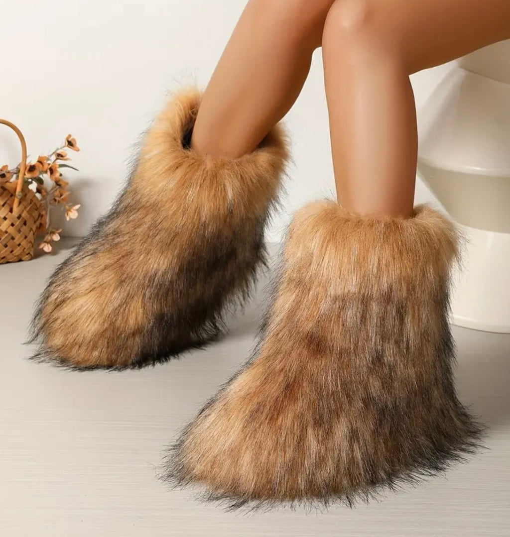 Women' Winter Faux Fur Boots with Fuzzy & Thick Sole - Warm Cozy Snow Boots Suitable for Cold Weather, Round Toe Flat Heel, Slip, /Outdoor Use (), Women Shoes