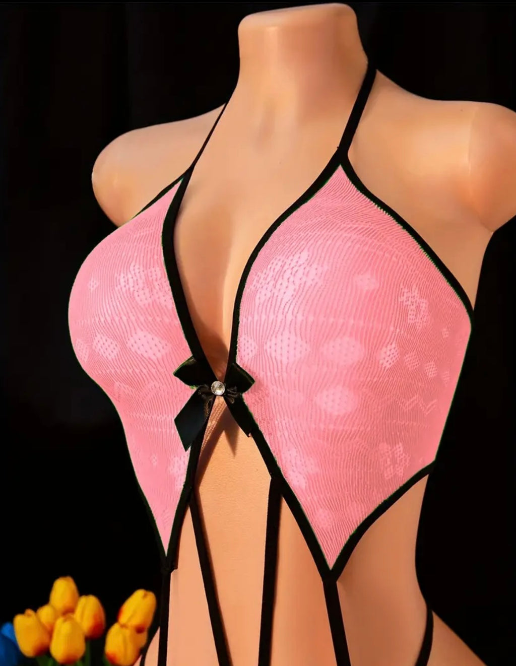Women's Sexy Backless Lingerie Set with Suspender Strap & Thong Underwear - Semi-Sheer Red/Black/Black Mesh Bodysuit, Hand Washable Elegant & Seductive Outfit for Intimate Occasions, Parties, Role-Play - Comfortable & Durable Sensual Apparel