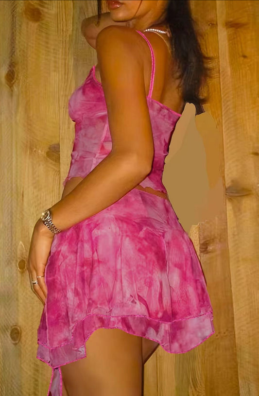 Two Pieces Women’s Set,All Over Print Crop Cami Top and Split Hem Skirt