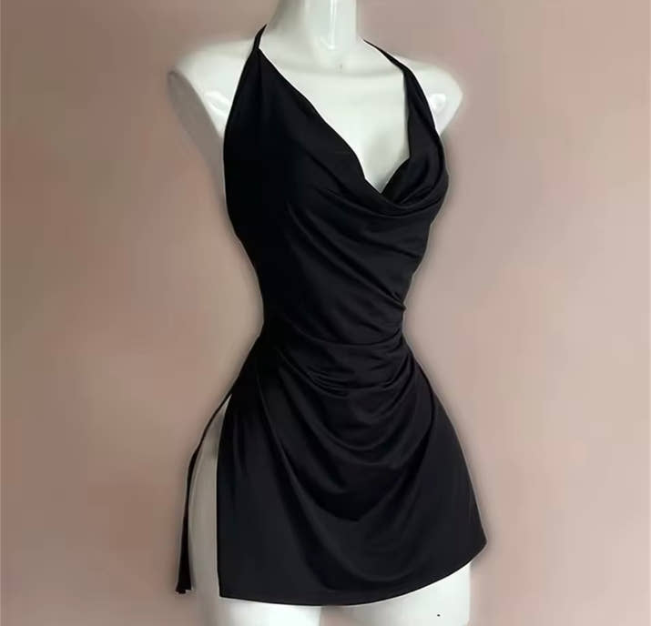 V Neck Backless Side Slit Sexy Slim Camisole Dress Summer Female Elegant Lace Up Dresses