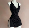 V Neck Backless Side Slit Sexy Slim Camisole Dress Summer Female Elegant Lace Up Dresses