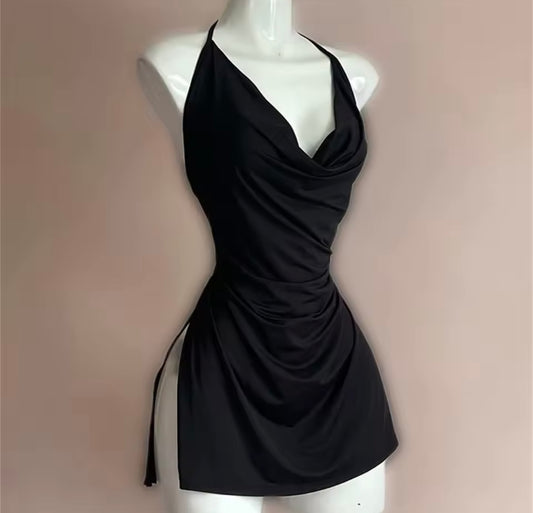 V Neck Backless Side Slit Sexy Slim Camisole Dress Summer Female Elegant Lace Up Dresses
