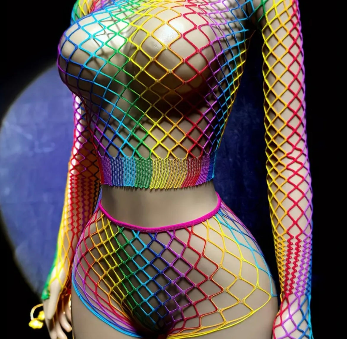 1 Set Women's Vibrant Rainbow Fishnet Cover-Up - Hollow Out Design, Stretchy Nylon, See-Through Beachwear & Swimsuit for Music Festivals, Vacations, and Summer Outings, Beachwear Swimsuit|Vibrant FashionOut Design