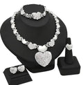 4pcs Set Of Luxury Jewelry XOXO Heart Pendant Necklace Bracelet Earring Ring Women Jewelry Set for Gift for Mother's Day Wedding Party Jewelry