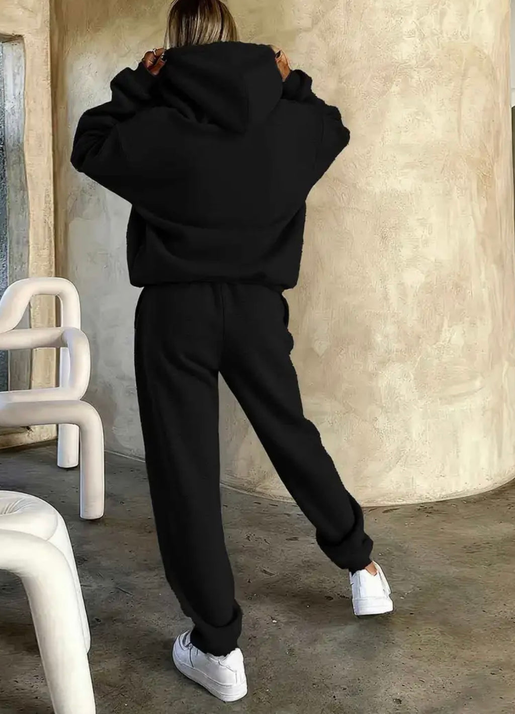 Black Hoodie and Sweatpants Set with Pink "Baddie" Graphic Print - Cozy Fleece-Lined Hoodie with Drawstring, Casual Two-Piece Outfit for Fall and Winter, Casual Wear|Playful Print Hoodie|Fleece Lined Hoodie