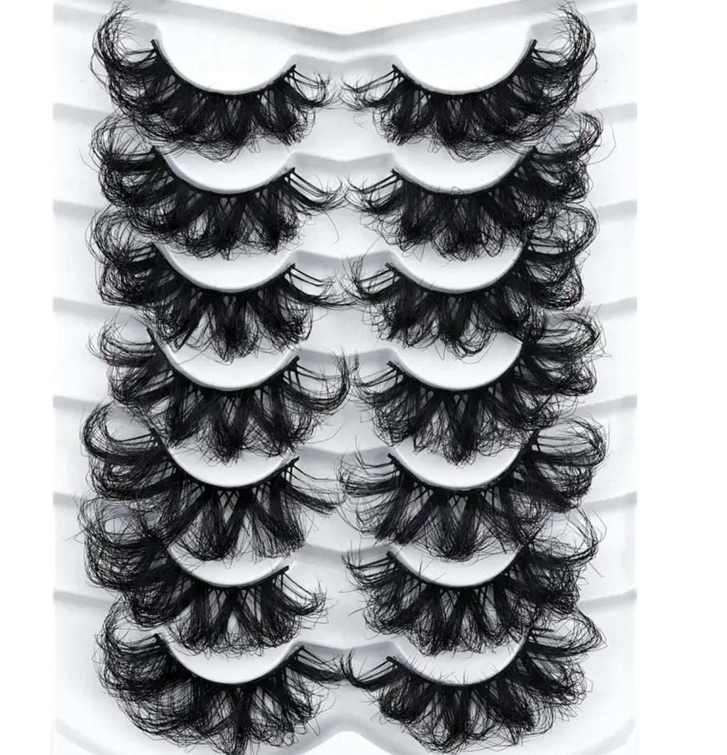 7 Pairs 25mm False Eyelashes Fluffy Soft Thick Doll Eye Cat Eye Dramatic False Eyelashes Natural Eye Makeup