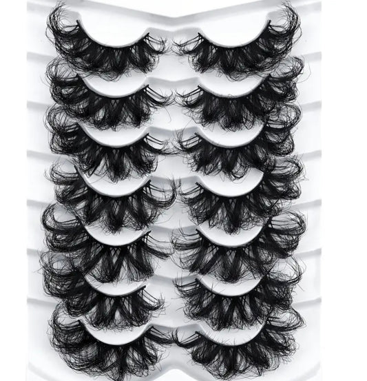 7 Pairs 25mm False Eyelashes Fluffy Soft Thick Doll Eye Cat Eye Dramatic False Eyelashes Natural Eye Makeup