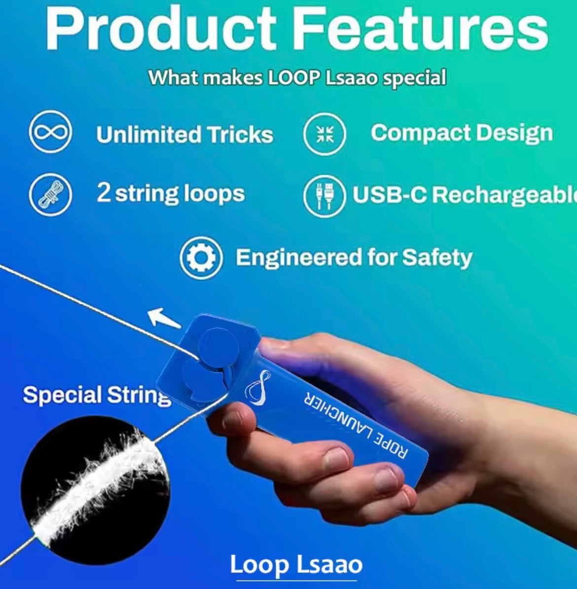 Launcher Fidget Toy Loop Rope Glow in The Dark USB Electric String Rope Launcher Ha