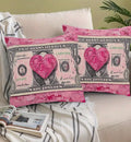 2pcs Pink Dollar Bill Design Pillow Covers - Soft Plush, Zip Closure, Machine Washable, Contemporary Style for Home & Valentine'S Day Theme with Heart Accents, Decorative Pillows