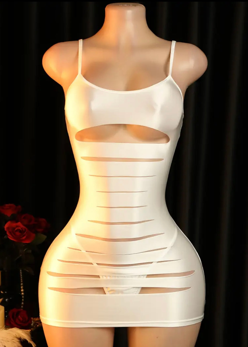 [Sexy Sheer Mesh] Sexy Sheer Mesh Lingerie Dress & Thong Set | Shiny Hollow Out Babydoll Nightgown with Open Back & V-Neckline, Two-Piece Adult Intimate Apparel, Hand Washable Semi- Outfit for Themed Events & Casual Dress