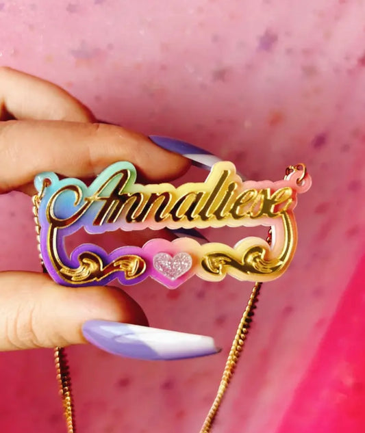 Personalized Double-Layer Acrylic Name Necklace - Cute & Sexy Heart Design, Perfect Birthday Gift for Her