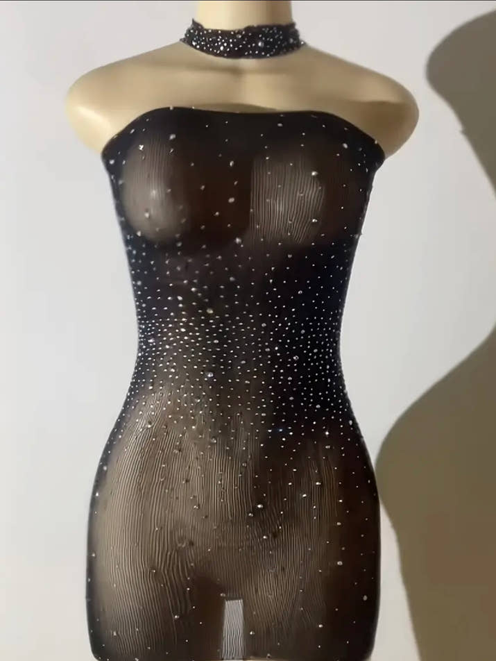 Shiny Rhinestone Bodycon Design Dress, Without Lingerie & Underpants, Women's Sexy Clothing