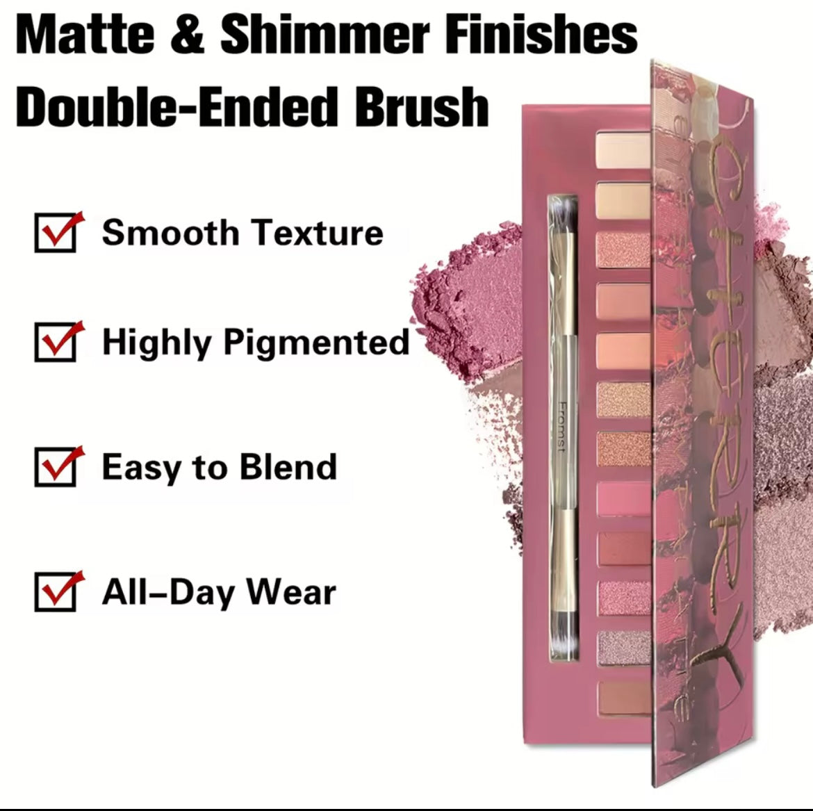 eyeshadow palette, mirror packaging, pearlescent shimmer, stage makeup e