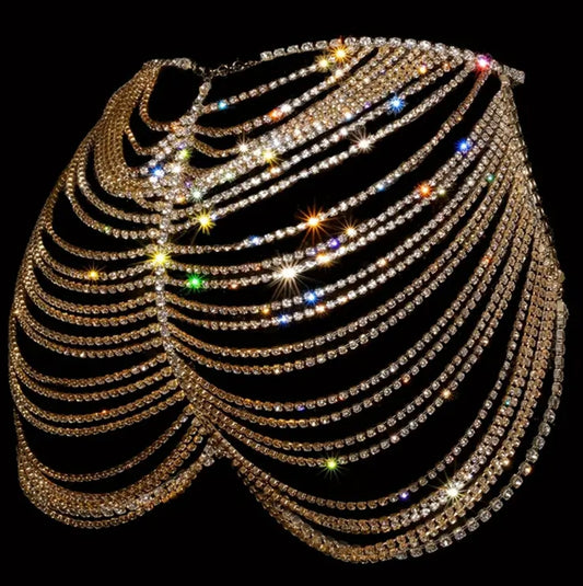 Women's Sparkling -Adorned Fringed Waist Chain Body Jewelry - Multi-Color (Green/Blue/Pink/White/Golden) Layered Dance Costume Accessory for Nightclub, Party, Stage Performance - Year-Round Wearable Body Harness, Sparkling Waist Chain, Dressy Shinny Belt,