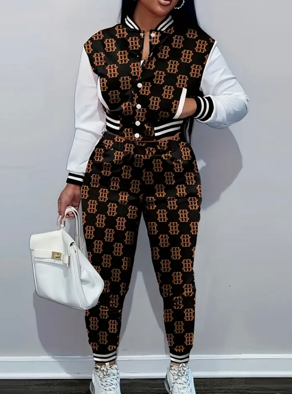 2pcs Sports Suit Set - Women's Baseball Sweatshirt and Sports Pants