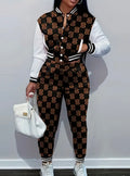 2pcs Sports Suit Set - Women's Baseball Sweatshirt and Sports Pants