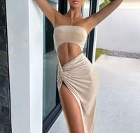 WhereMery Sexy Sleeveless Slit Dress Hollow Out Elegant Skinny Women Long Dresses Summer 2024