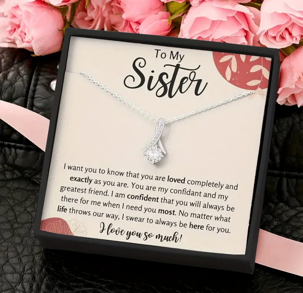 Gift Box Necklace for Sister, Christmas Gift, Birthday Gift, Necklace Jewelry Gift with Message Card and Gift Box, Winter and New Year Jewelry for Sister