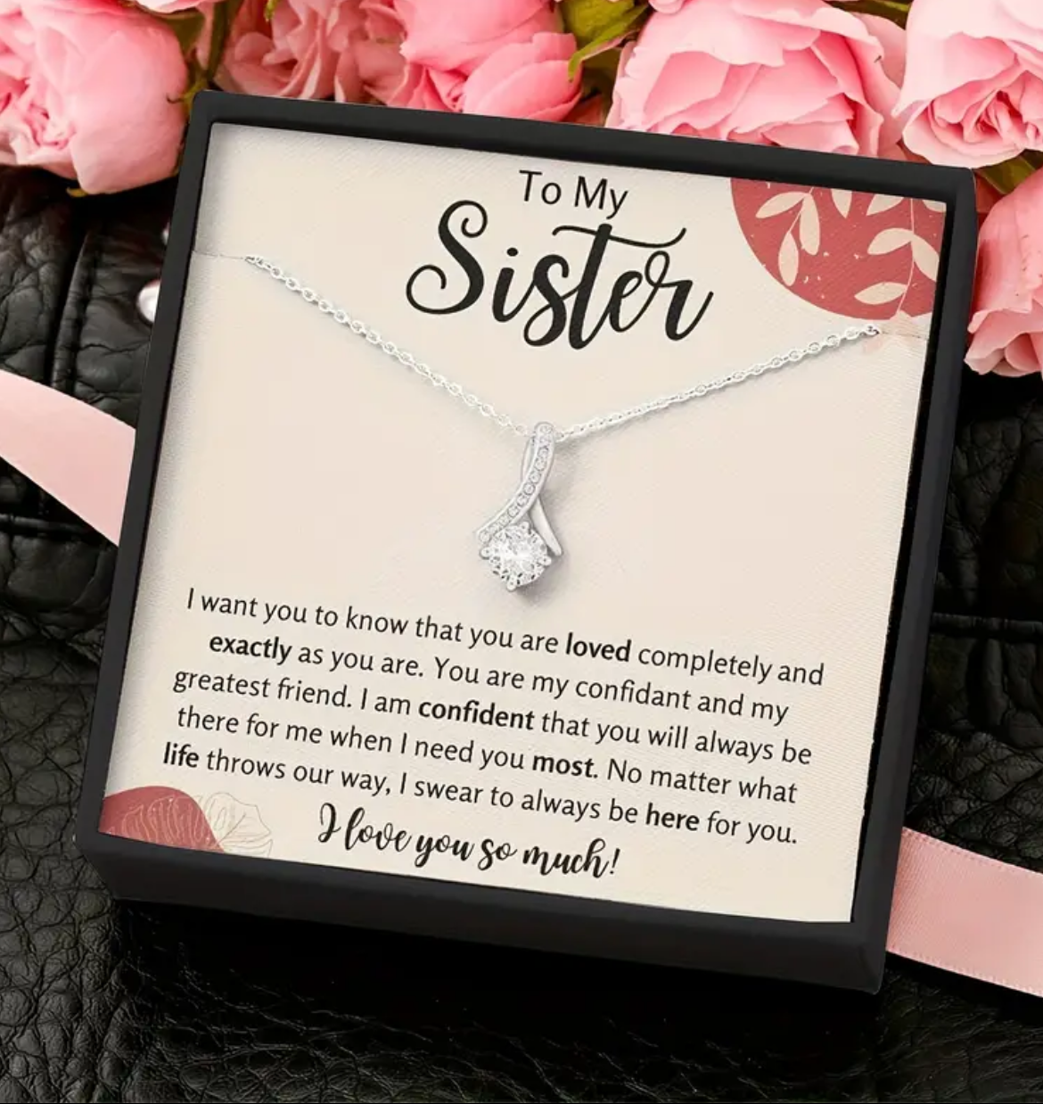 Gift Box Necklace for Sister, Christmas Gift, Birthday Gift, Necklace Jewelry Gift with Message Card and Gift Box, Winter and New Year Jewelry for Sister