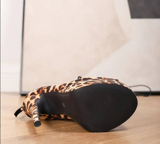 Women'S Leopard Print High-Heel Knee-High Boots - 6.3inch Stiletto, Open Toe, Zip Closure, All-Season Fashion Boots, Stylish Accessories|