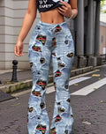 Women'S Elegant Flare Leg Pants - Stretchy Bell Bottoms with All-Over Print, Non-Slip Grip,