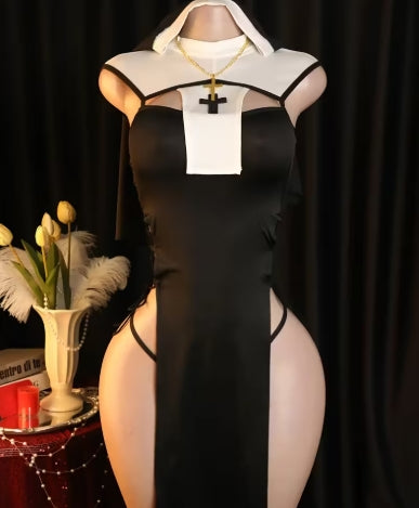 Passionate Outfit Open Crotch Bold Erotic Exotic Revealing Seductive Underwear Includes: Veil + Clothing + Chain+ Panties + Garter, Erotic Nightwear, Role Play Set, Provocative Nightgown,