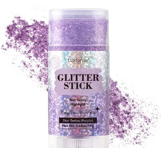 Luxfume Glitter Stick - Micro-Fine Face & Body Glitter | Shimmering High-Shine Finish, Dries Clear & Not Sticky | for Hair & Wigs Too