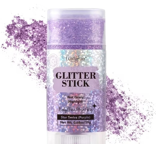 Luxfume Glitter Stick - Micro-Fine Face & Body Glitter | Shimmering High-Shine Finish, Dries Clear & Not Sticky | for Hair & Wigs Too