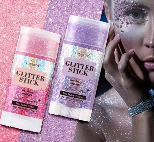 Luxfume Glitter Stick - Micro-Fine Face & Body Glitter | Shimmering High-Shine Finish, Dries Clear & Not Sticky | for Hair & Wigs Too