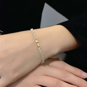Luxury geometric Roman crystal chain bracelets for women, fashionable gothic tennis bracelet with rhinestones, marquise charm, wedding jewelry