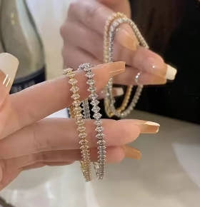 Luxury geometric Roman crystal chain bracelets for women, fashionable gothic tennis bracelet with rhinestones, marquise charm, wedding jewelry