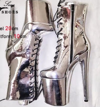 Super High Nightclub Waterproof Platform Strappy 20cm/8Inch Women Ankle Boots Sexy Knight Short Boots Pole Dance Stripper Heel