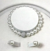 Set of 3 pcs of imitation pearls, fireball necklace, bracelet, earring, jewelry set with pin, silver color crystal stone, elegant bridal jewelry