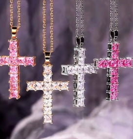 New fashion necklaces, pendants for women, multicolor gold crystal Jesus cross pendant for women, party necklace, leisure jewelry