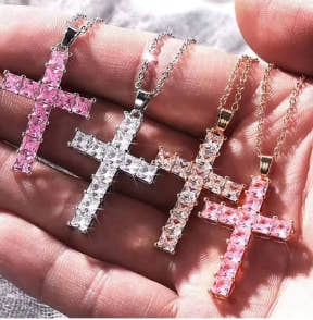 New fashion necklaces, pendants for women, multicolor gold crystal Jesus cross pendant for women, party necklace, leisure jewelry