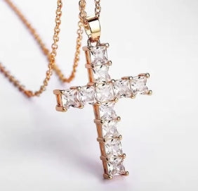 New fashion necklaces, pendants for women, multicolor gold crystal Jesus cross pendant for women, party necklace, leisure jewelry