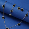 Three-piece set of five-leaf cloverleaf earrings and Necklace