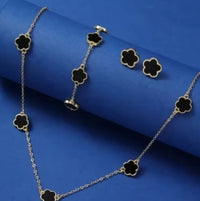 Three-piece set of five-leaf cloverleaf earrings and Necklace
