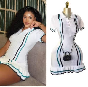 YuooMuoo-Short knit dress with ruffles for summer, Sexy mini dress with turtleneck, streetwear for party Dress