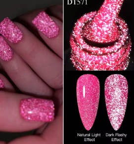 MEET ACROSS 7ml Pink Fluorescent Reflective Gel Nail Polish Glitter Neon Semi-Permanent UV LED Gel Nail Art
