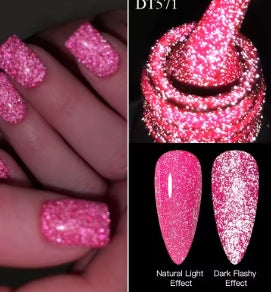 MEET ACROSS 7ml Pink Fluorescent Reflective Gel Nail Polish Glitter Neon Semi-Permanent UV LED Gel Nail Art